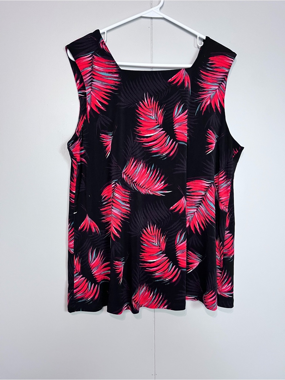 Next Tropical Palm Print Sleeveless Top UK 16 Black Red/Pink Stretch Tank